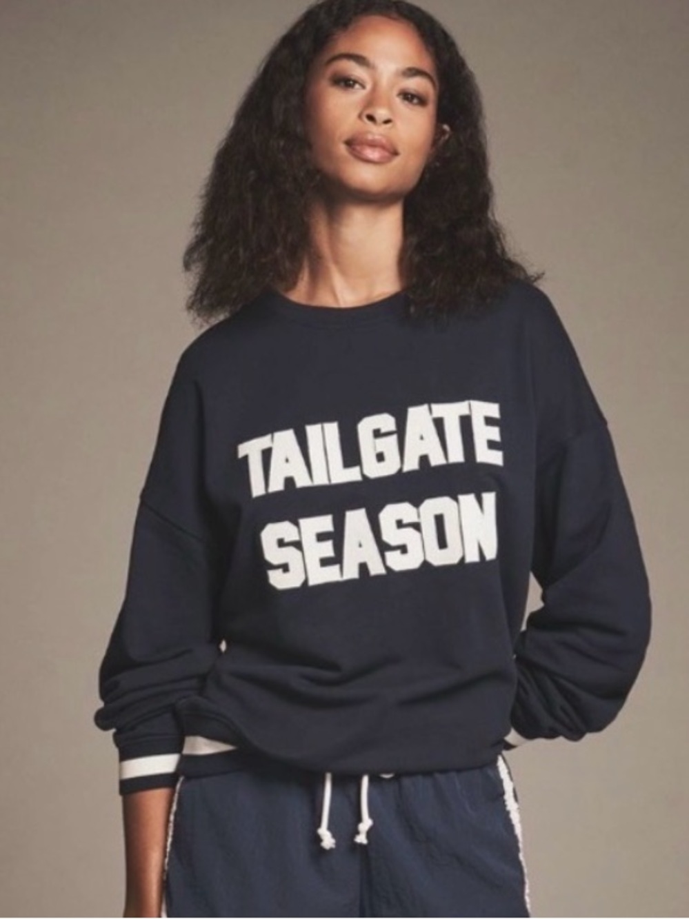 Beach Riot Anthropologie TAILGATE SEASON Varsity Crew Sweatshirt Navy M NWT